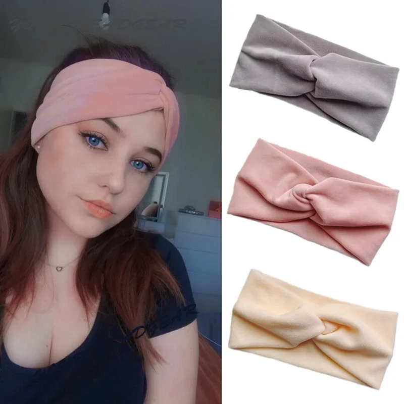 

Модная бархатная повязка на голову для женщин, зимние вязаные шерстяные перекрестные повязки на голову, мягкие однотонные блестящие повязк...
