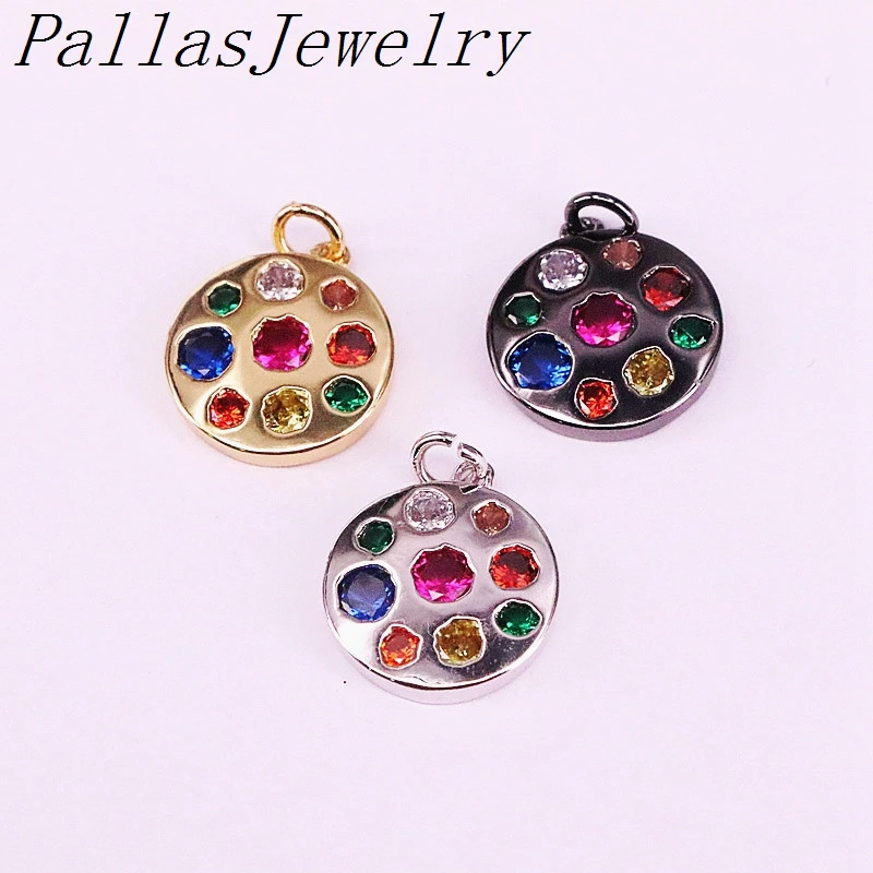 

10Pcs Multi CZ Micro Paved Colorful Zirconia Rainbow Round Fashion Pendant Necklaces