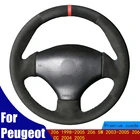 DIY ручной работы чехол рулевого колеса автомобиля черная замша красный маркер для Peugeot 206 1998-2005 206 SW 2003-2005 206 CC 2004 2005