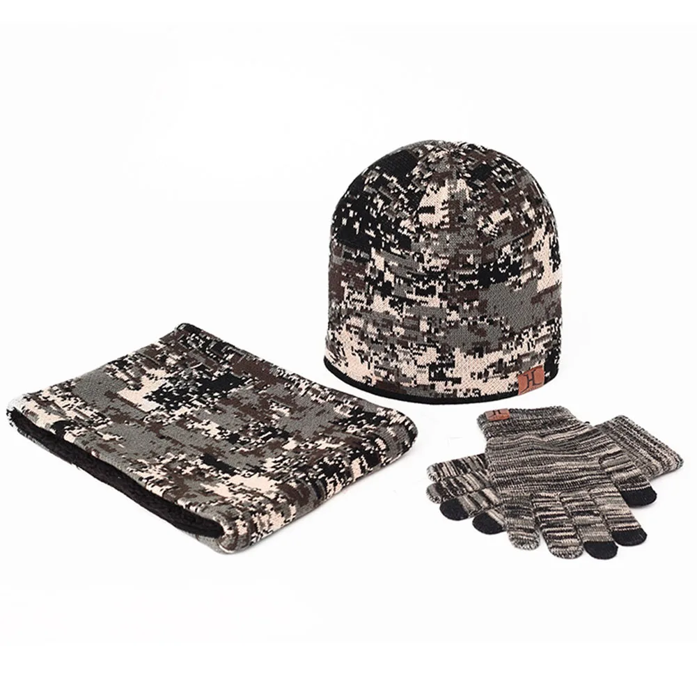 

Unisex Beanie Gloves Camouflage Scarf Sports Winter Warm Hat Set Knitted 3pcs