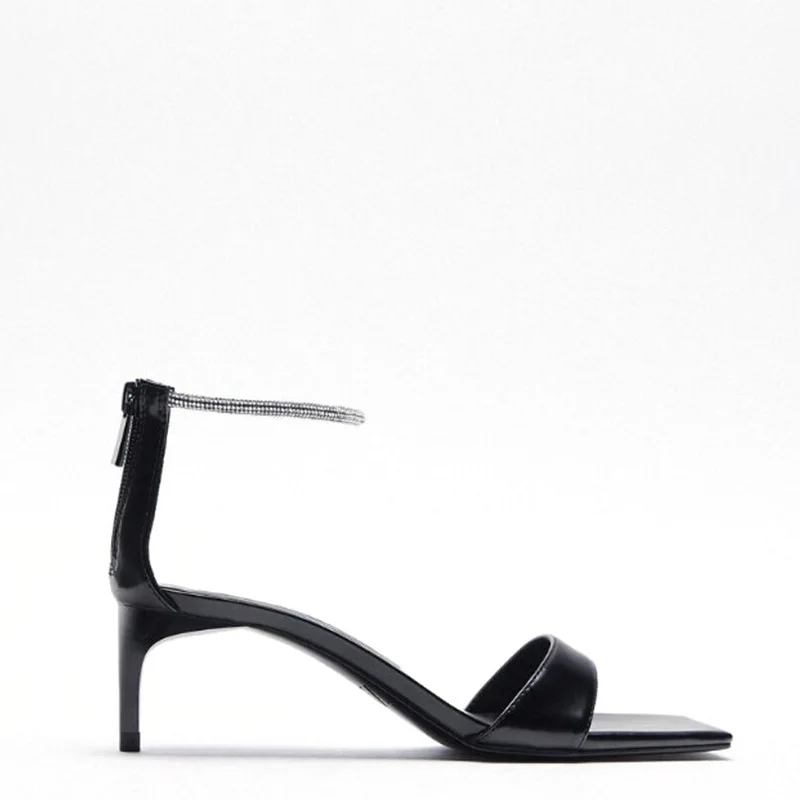 

Women Sandals Summer 2021 Female Shoes Women Peep-toe Stilettos Heels Fairy Zipper Crystal Ankle Strap Sandals