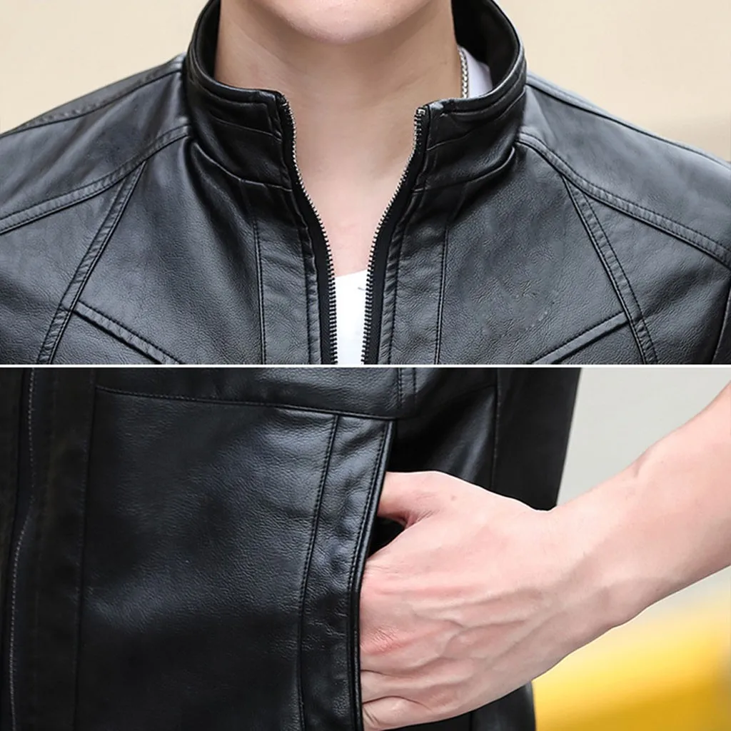 

Men's leather jacket Spring Autumn jaqueta de couro masculino Biker Motorcycle Zipper Long Sleeve Coat