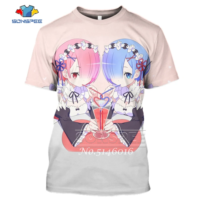SONSPEE забавная аниме 3D печать Re:zero Twin Ram Rem Косплей Футболка мужская повседневная