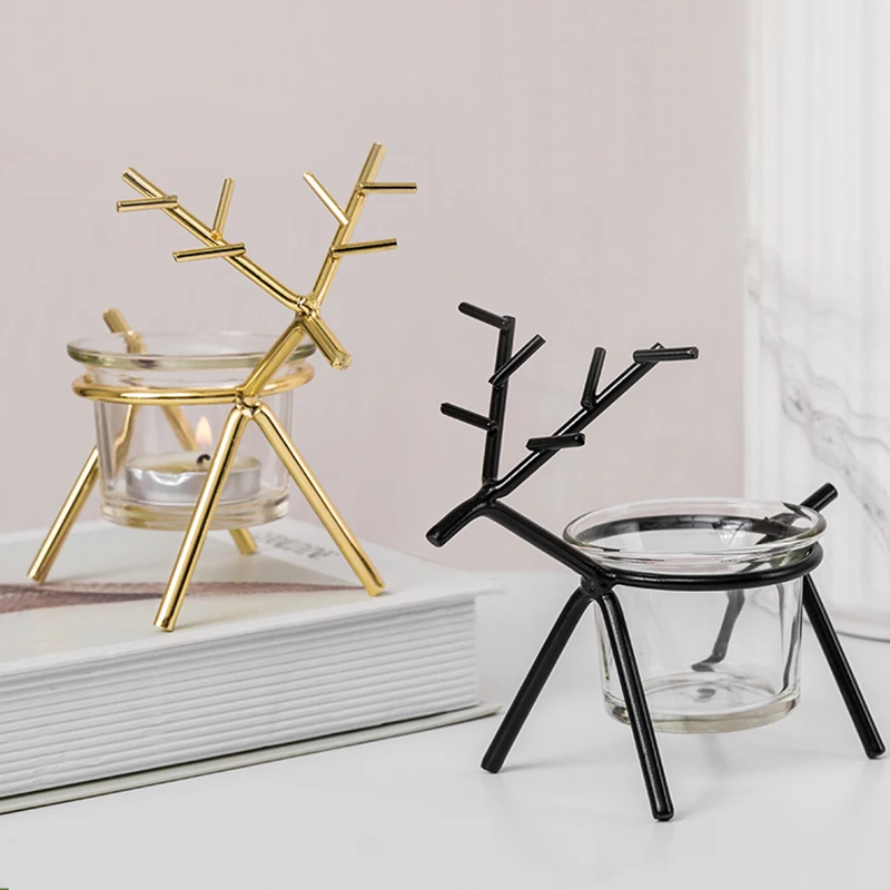 Скандинавские кованые стеклянные подсвечники креативный Золотой/Черный Олень