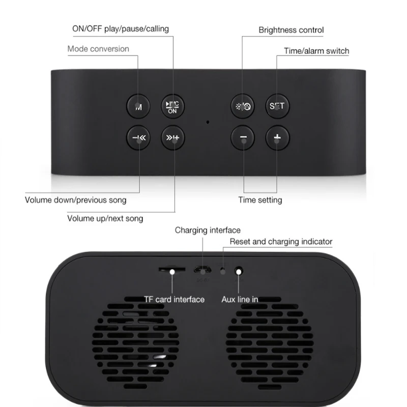 

Portable Wireless Bluetooth 5.0 Speaker Sound Column Subwoofer Music Speaker LED Time Snooze Alarm Clock, Suitable for Laptops,