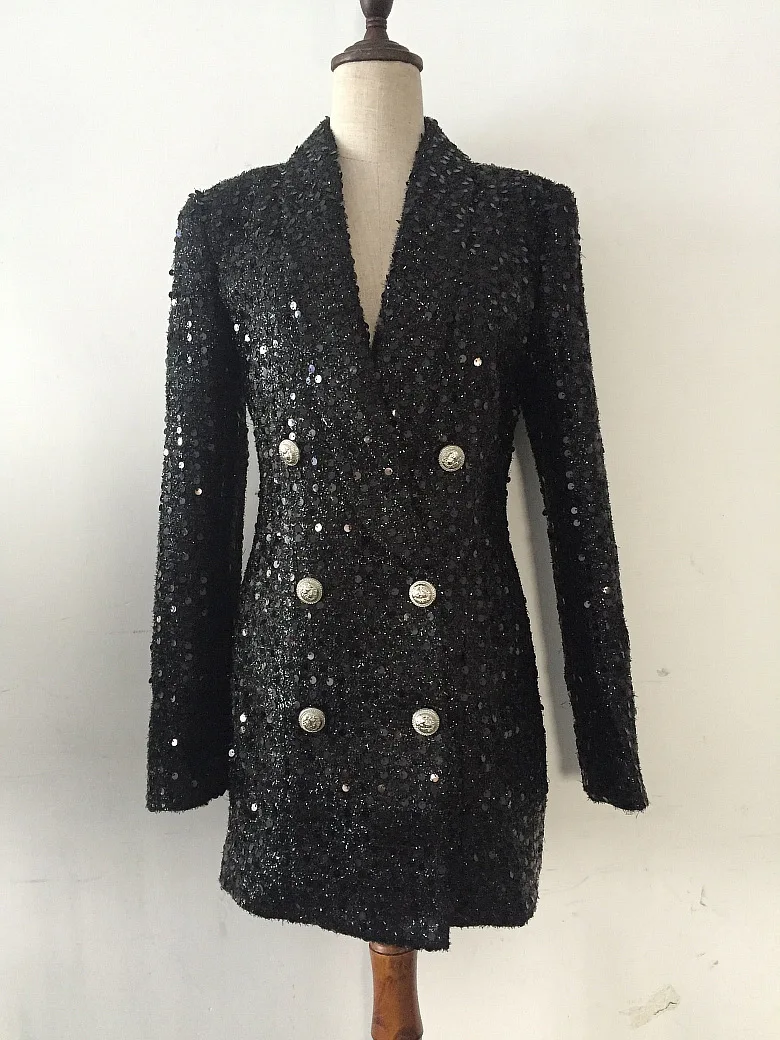 Женский пикантный Блейзер элегантный длинный черный блейзер с блестками и