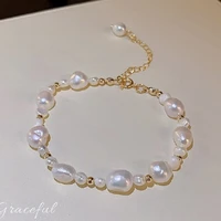 korean baroque versatile simple temperament fashionable freshwater pearl beaded adjustable bracelet female
