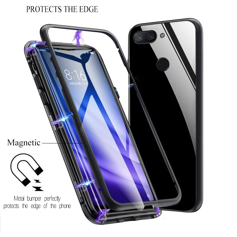 Магнитный чехол 360 Full Protect для Xiaomi Redmi Note 7 6 5 Pro 7A K20 с защитным стеклом.