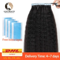 tape in human hair extensions kinky straight for black women cuticles remy hair adhesive invisible brazilian 24inch 60cm