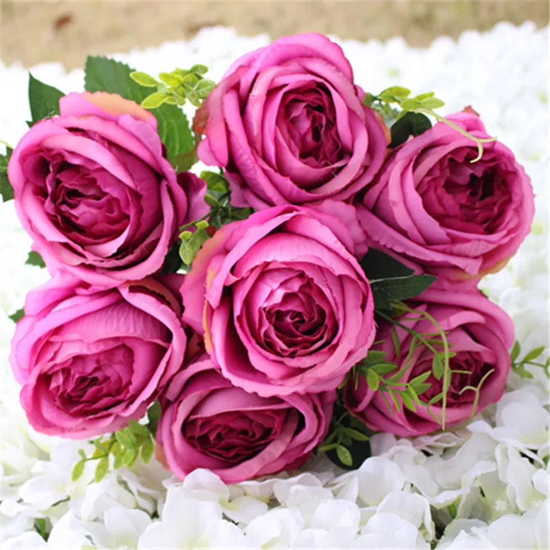 

7 Head Simulation Rose Bouquet Fake Flower Indoor Living Room Decoration Hand Silk Floral Plastic Purple Artificial Flowers