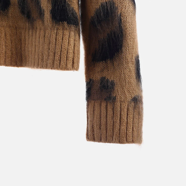 Кашемировый свитер с леопардовым принтом Женский пуловер мохер корейский