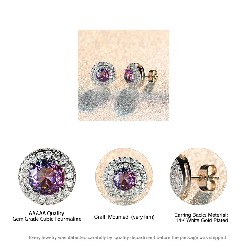 

Vintage Female Rainbow Crystal Stone Earring Charm Silver Color Stud Earrings Dainty Bridal Round Wedding Earrings For Women