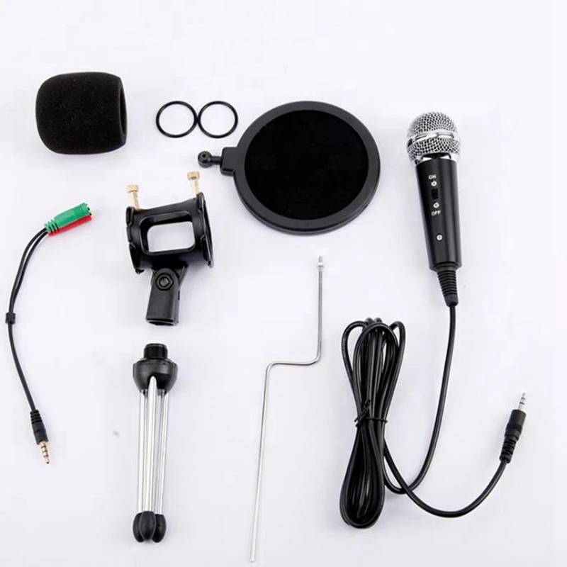 

3.5mm Plug Video Microphone Kit Desktop Tripod Home Stereo MIC for PC YouTube Video Skype Chatting Gaming Podcast Live