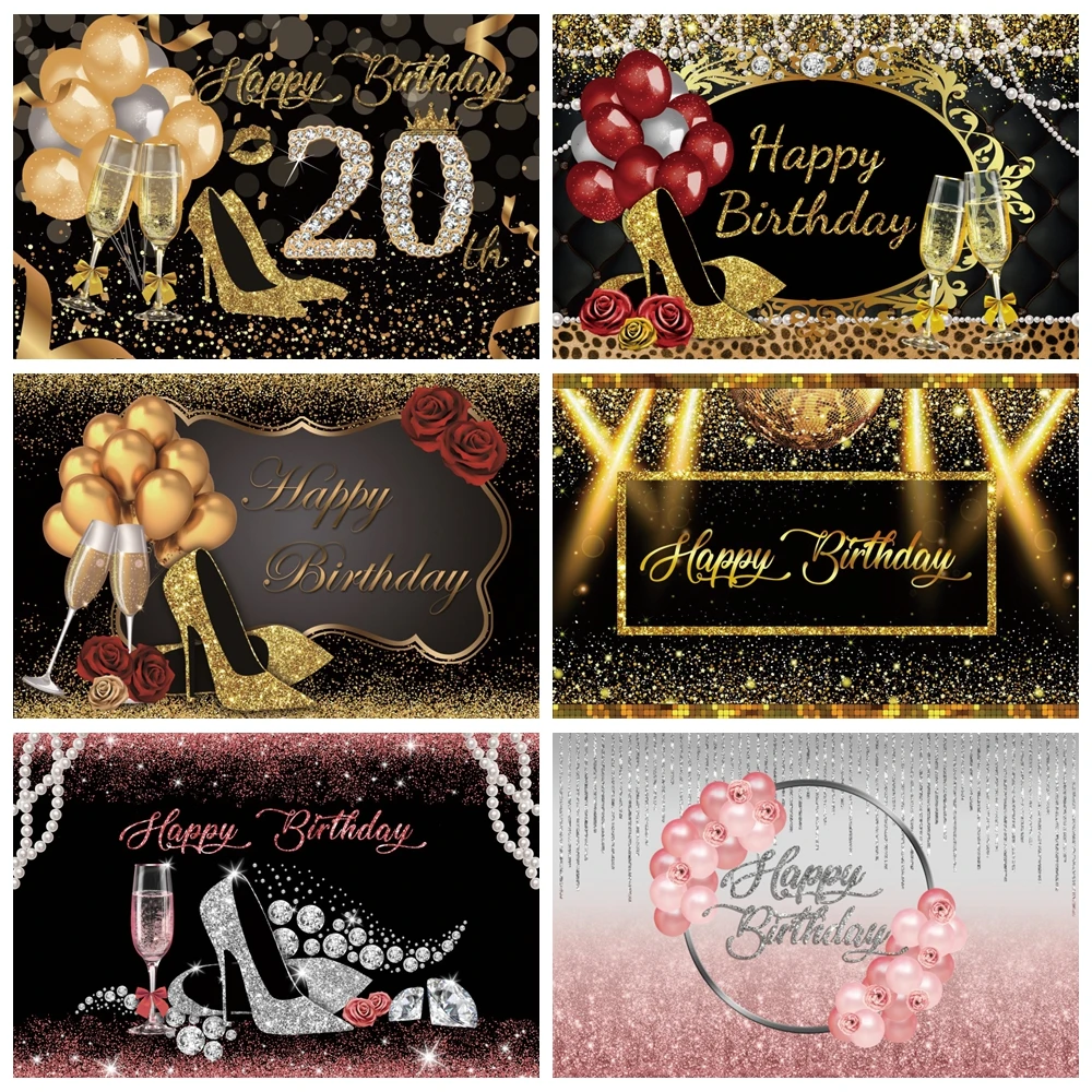 

Yeele Adult Birthday Ballon Glitters Diamond Champagne Photography Backdrop Photographic Customize Backgrounds For Photo Studio