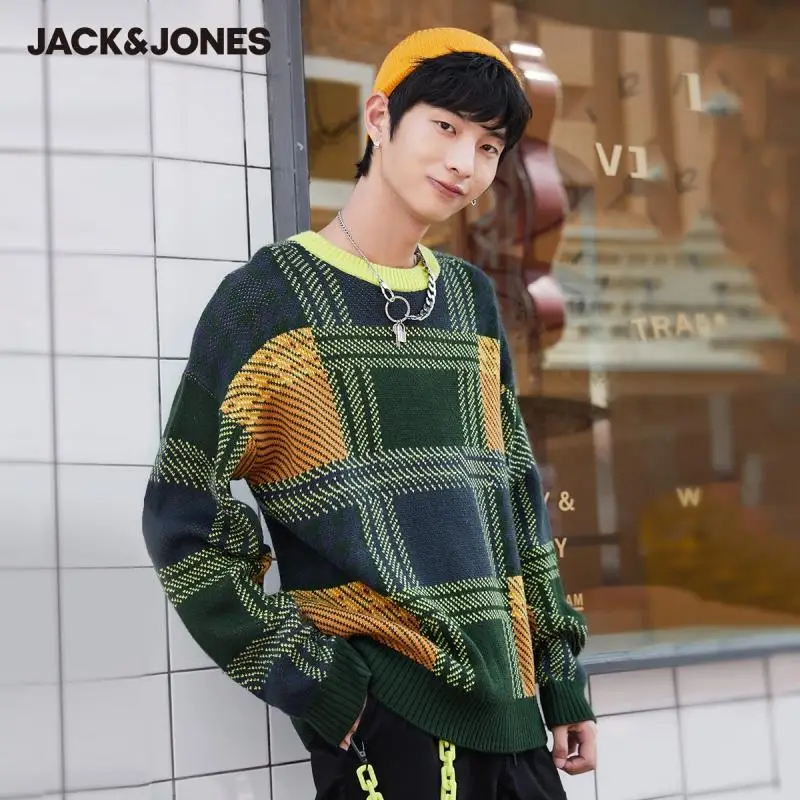 

JackJones Men's Oversized Vintage Unisex Lover's Plaid Knit Sweater|220325005