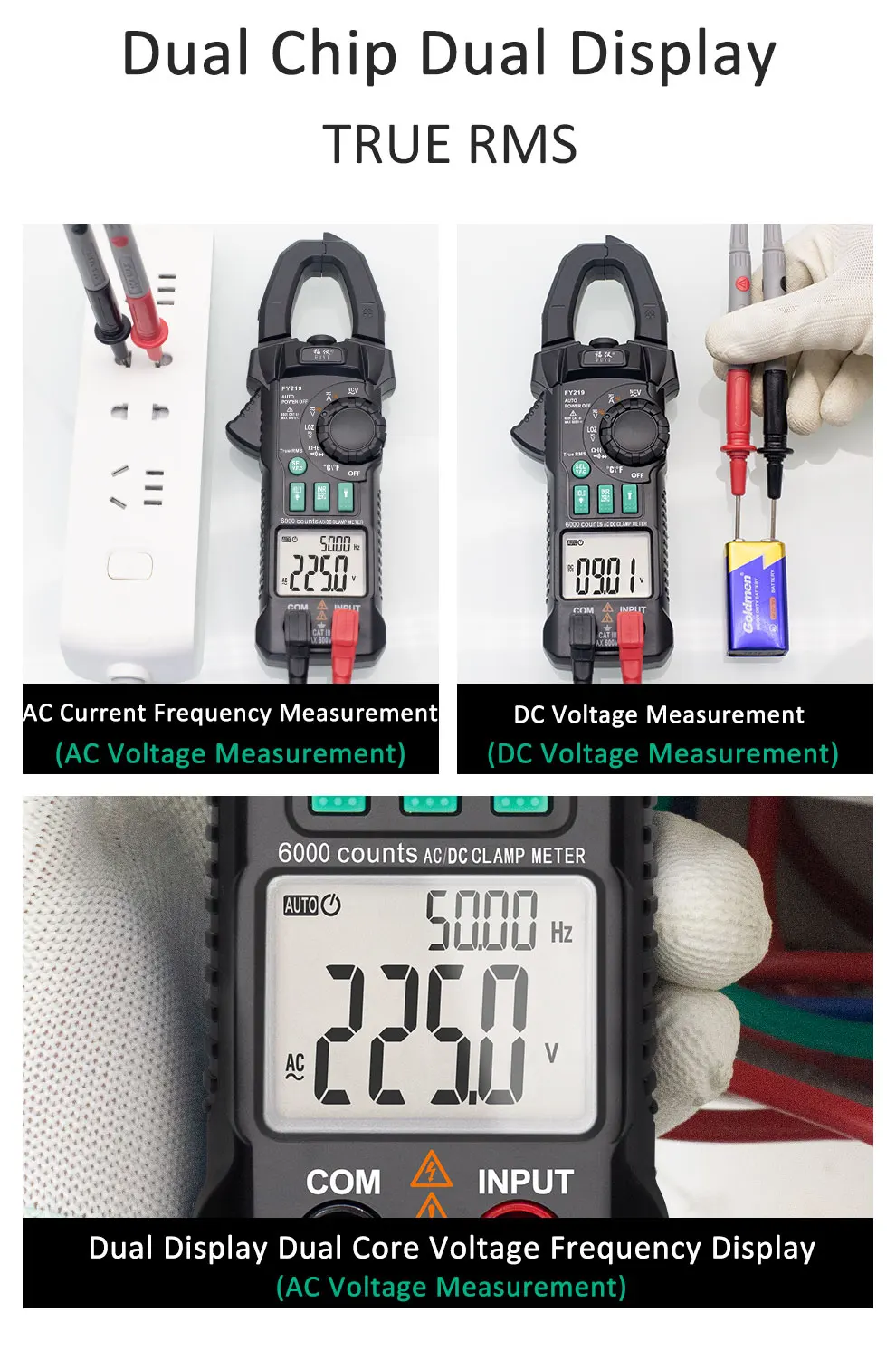 Digital Current Clamp Meters AC DC Pliers Ammeter Clamp Meter Multimeter True RMS Auto Range VFC Capacitance NVC Universal 50%