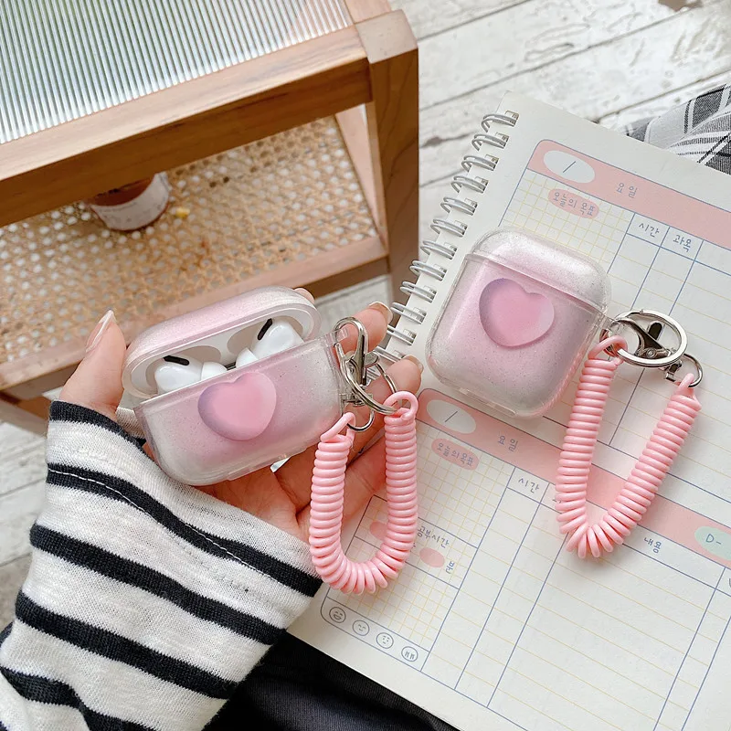 

Симпатичный розовый чехол для наушников Apple AirPods 1, 2, блестящий прозрачный чехол для Air Pods Pro с пружинным брелком для девушек