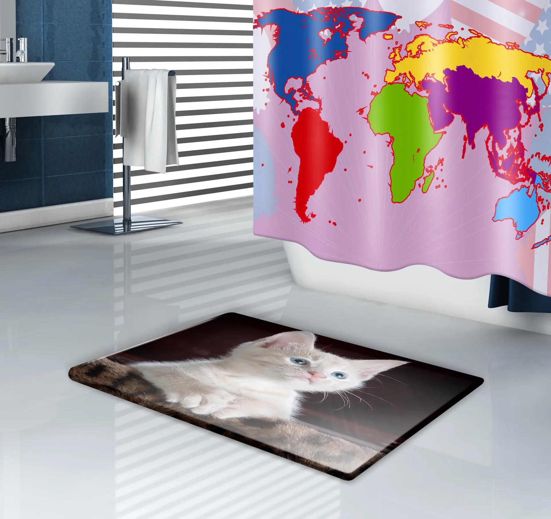 

Flannel bath mat cat pattern entrance door mat kitchen bathroom absorbent non-slip carpet sofa coffee table side rug