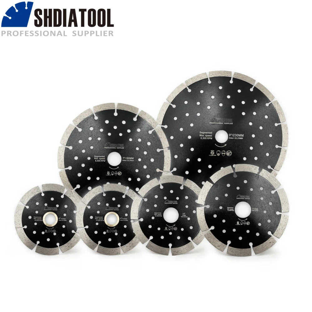 SHDIATOOL 1pc Diamond Segmented Saw Blade with Multi Hole Cutting Disc for Hard Material Stone Ceramic Tile Dia 4/4.5/5/7/9"