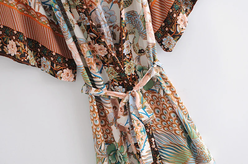 Винтажное шикарное женское зеленое платье с цветочным принтом и рукавом летучая