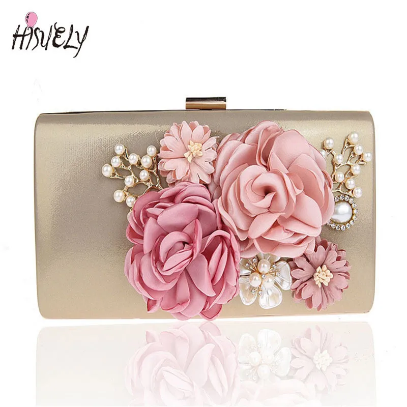 

2023 women bag hot hand evening bags with the chain the Appliques pattern flowers wedding dinner bags imitation pearl WY100