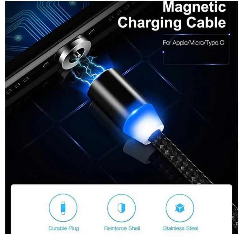 Магнитный USB кабель 1 м зарядный USB кабель Магнитный зарядный Micro USB кабель для мобильного телефона USB шнур