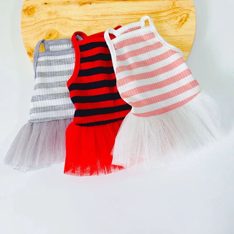 Платье с полосками для кошек и собак цветная Тюлевая жилетка рубашка одежда