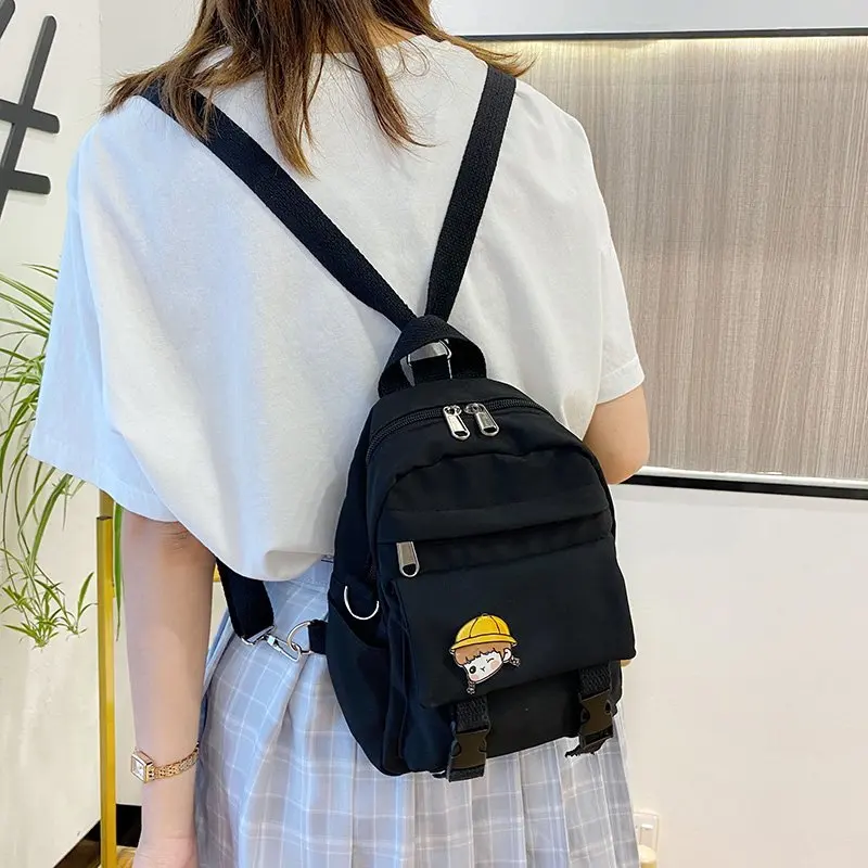 Mini Backpack Kawaii Shoulders Bags For Women Black Canvas School Bag Multilayer Space Travel Bags Multifunctional Backpacks Sac