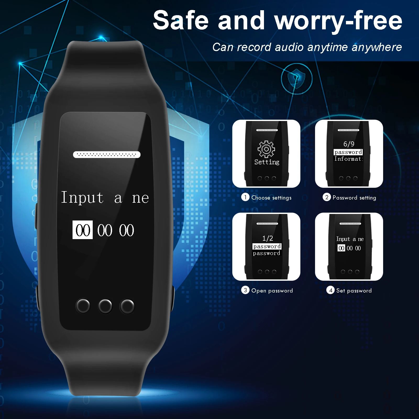 Носимый браслет с цифровой записью 32 ГБ спортивный для интервью встреч