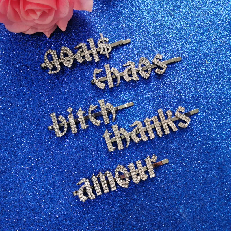 Новое поступление буквы цель $ хаос зажимы для волос оптом слова заколки кристалл