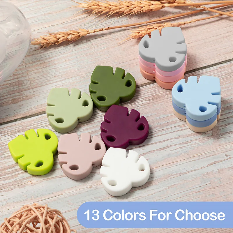 TYRY.HU-Cuentas de hojas de silicona para beb&eacute;, mordedor de silicona, Clip para chupete, cadenas, cuentas de joyer&iacute;a de dibujos animados, sin BPA, 5 uds.-1