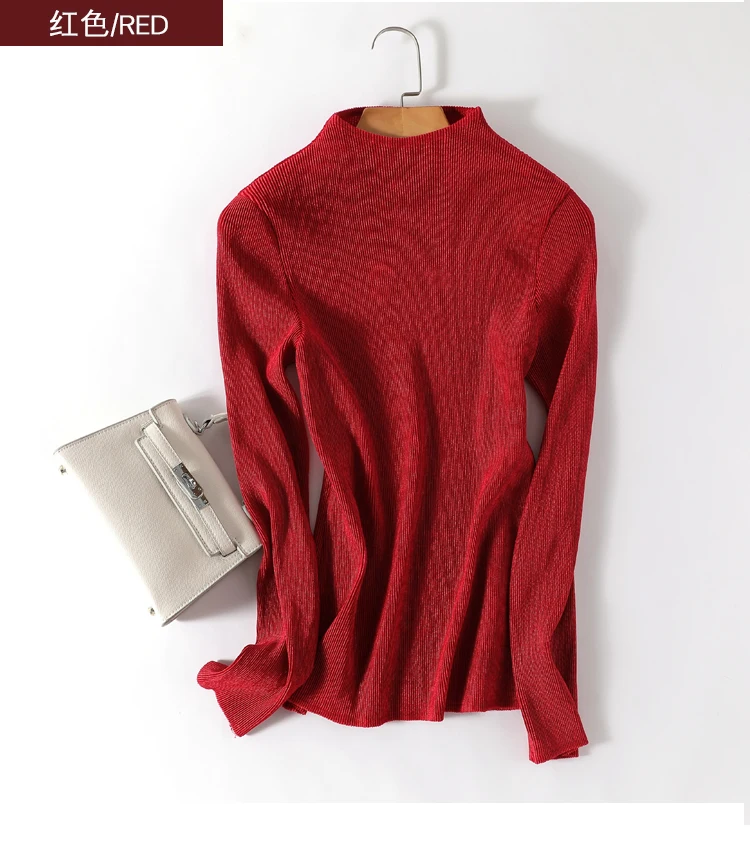 

HOT SELLING Miyake fashion fold long sleeve new sexy solid half turtleneck velvet T-shirt IN STOCK