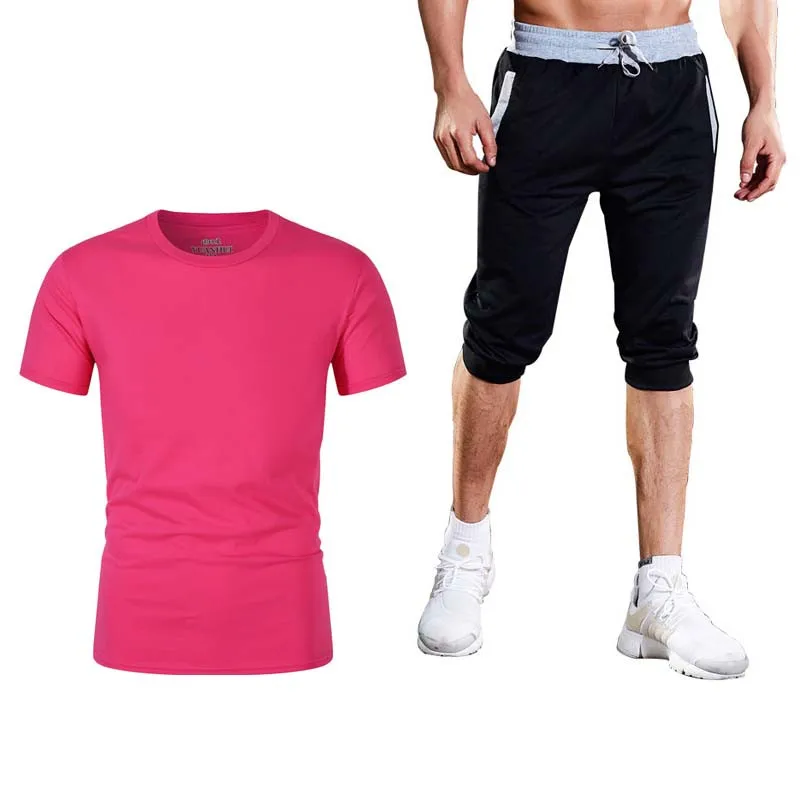 2019 новый костюм летняя мужская футболка + брюки хлопковая Удобная с короткими