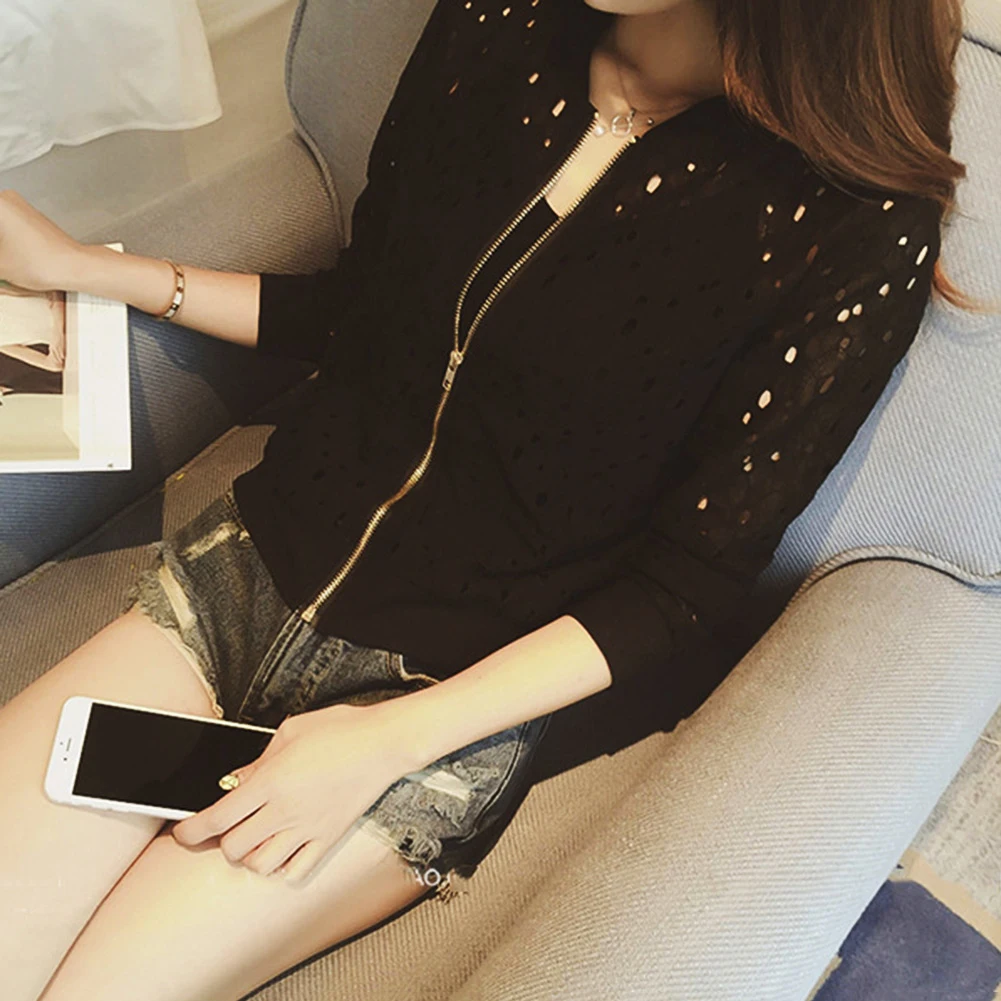 Осенняя модная женская однотонная кружевная куртка с длинным рукавом пальто на