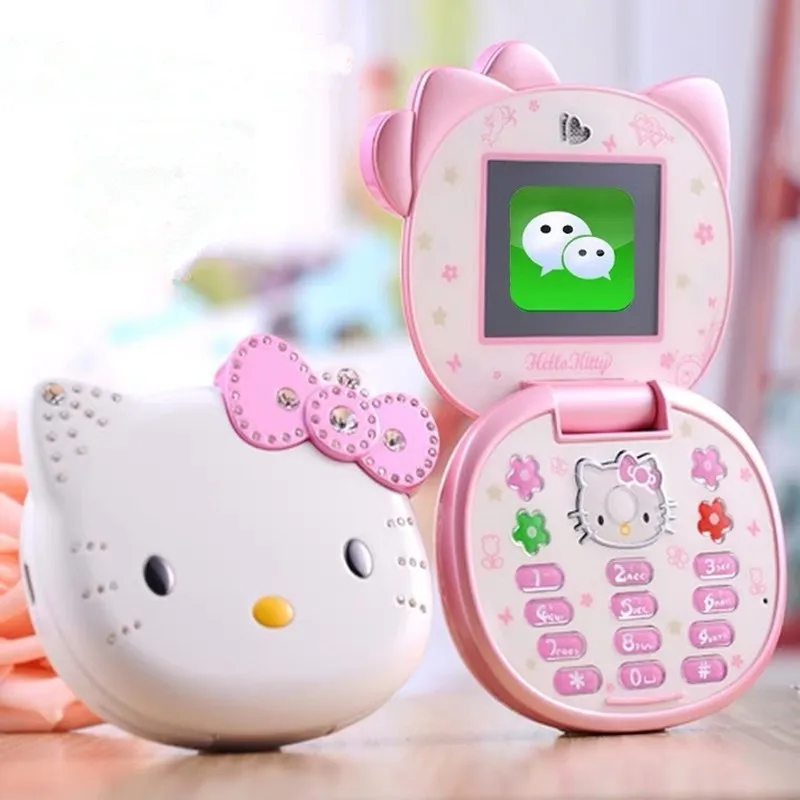 Милый мини-телефон hello kitty для девочек K688+ четырехдиапазонный флип-мобильный телефон с мультяшками разблокированный детский мини-телефон с двумя sim-картами