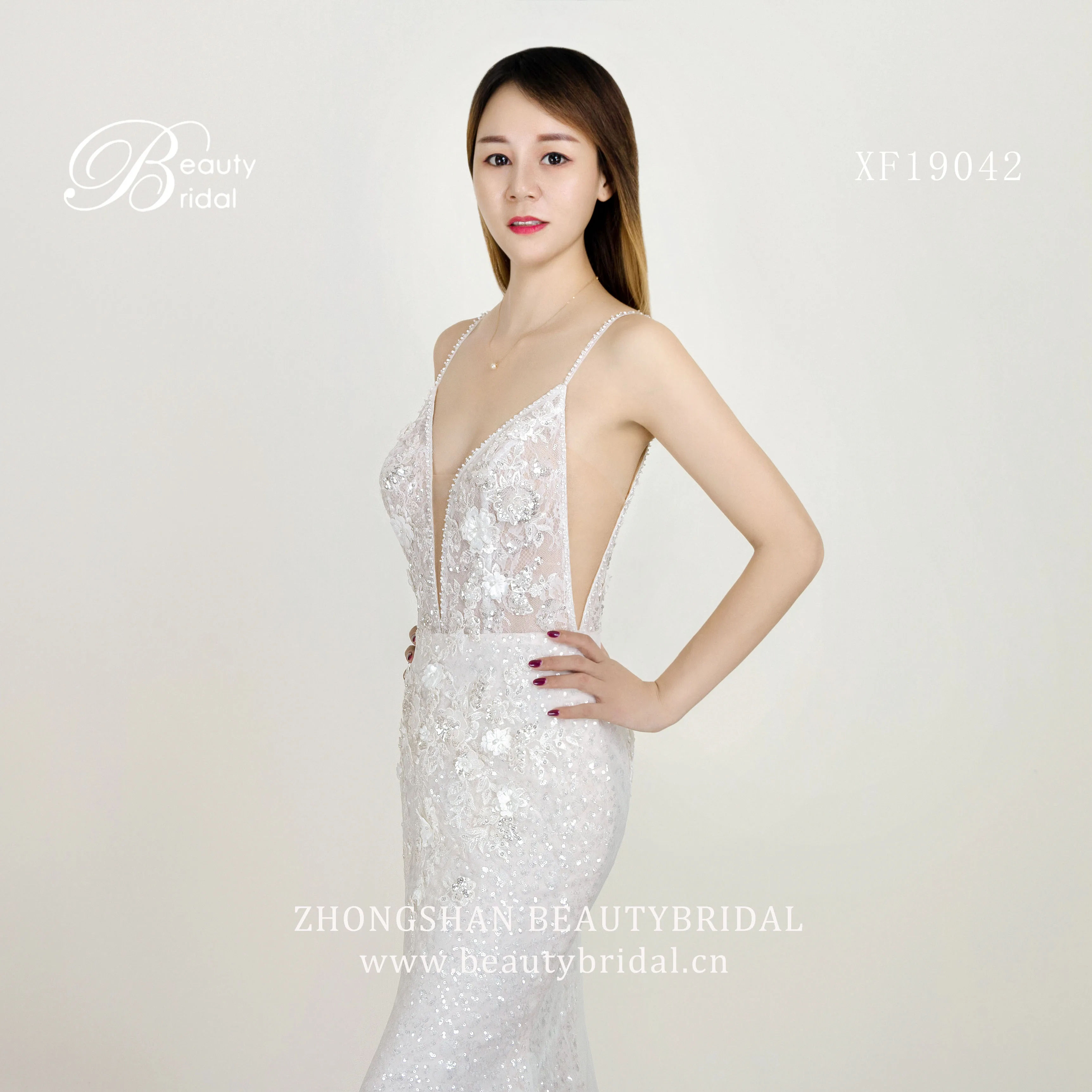 Свадебное платье-русалка кружевное платье на пуговицах с аппликацией заказ XF19042