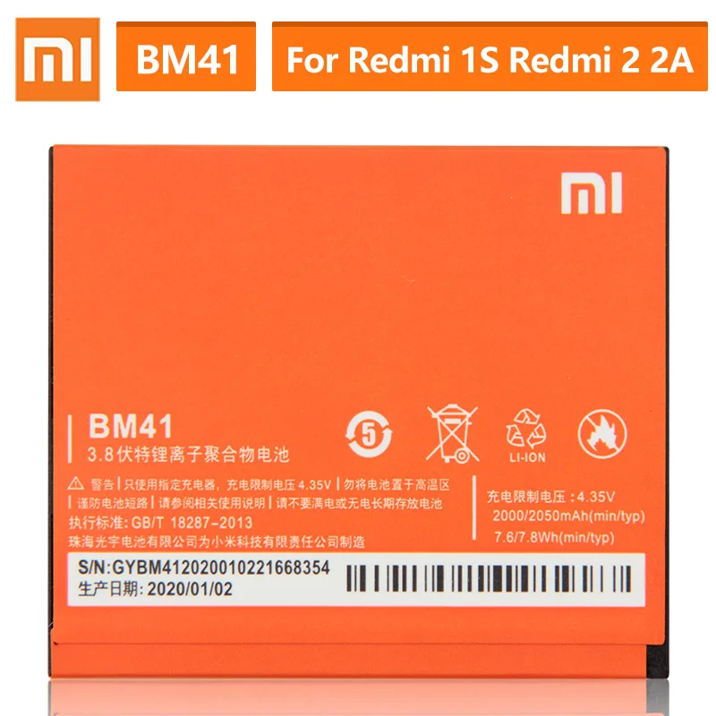 Оригинальная запасная батарея для Xiaomi Mi Redmi 1S 2 2A BM41 натуральная телефона BM40 BM44 2050