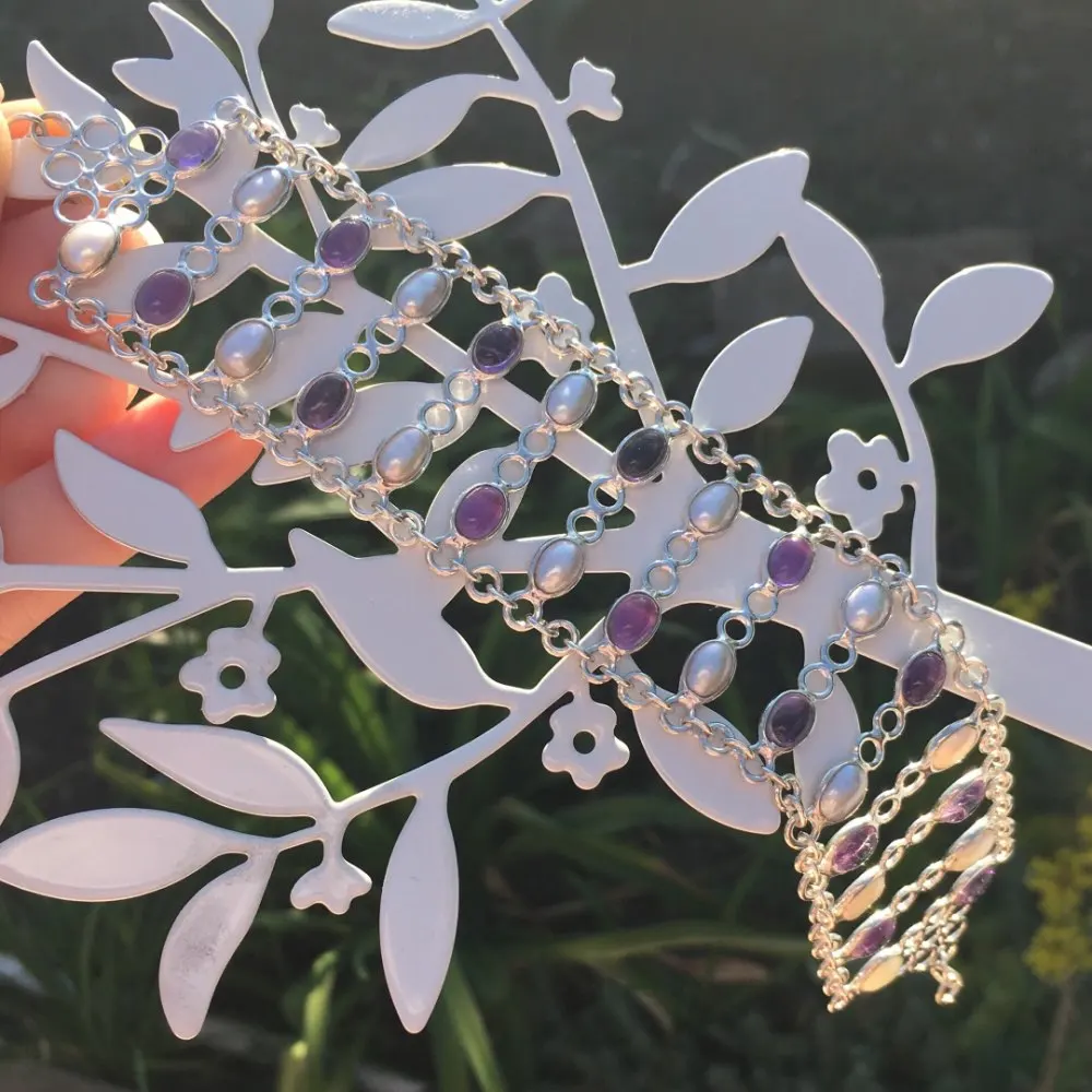 Chanti международных чистого AMETHYSTSs & жемчуг браслет ручной работы 9 дюймов для