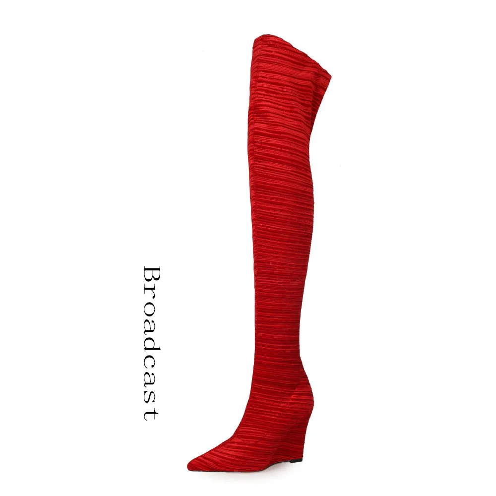 Broadcast Autumn and Winter Womens Shoes 2021 New Style Suede Fashion Wedge Over The Knee Womens Boots Thin Boots