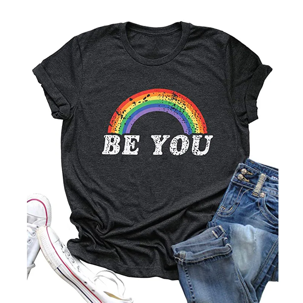

Carney top be you rainbow print crew neck short sleeve T-shirt