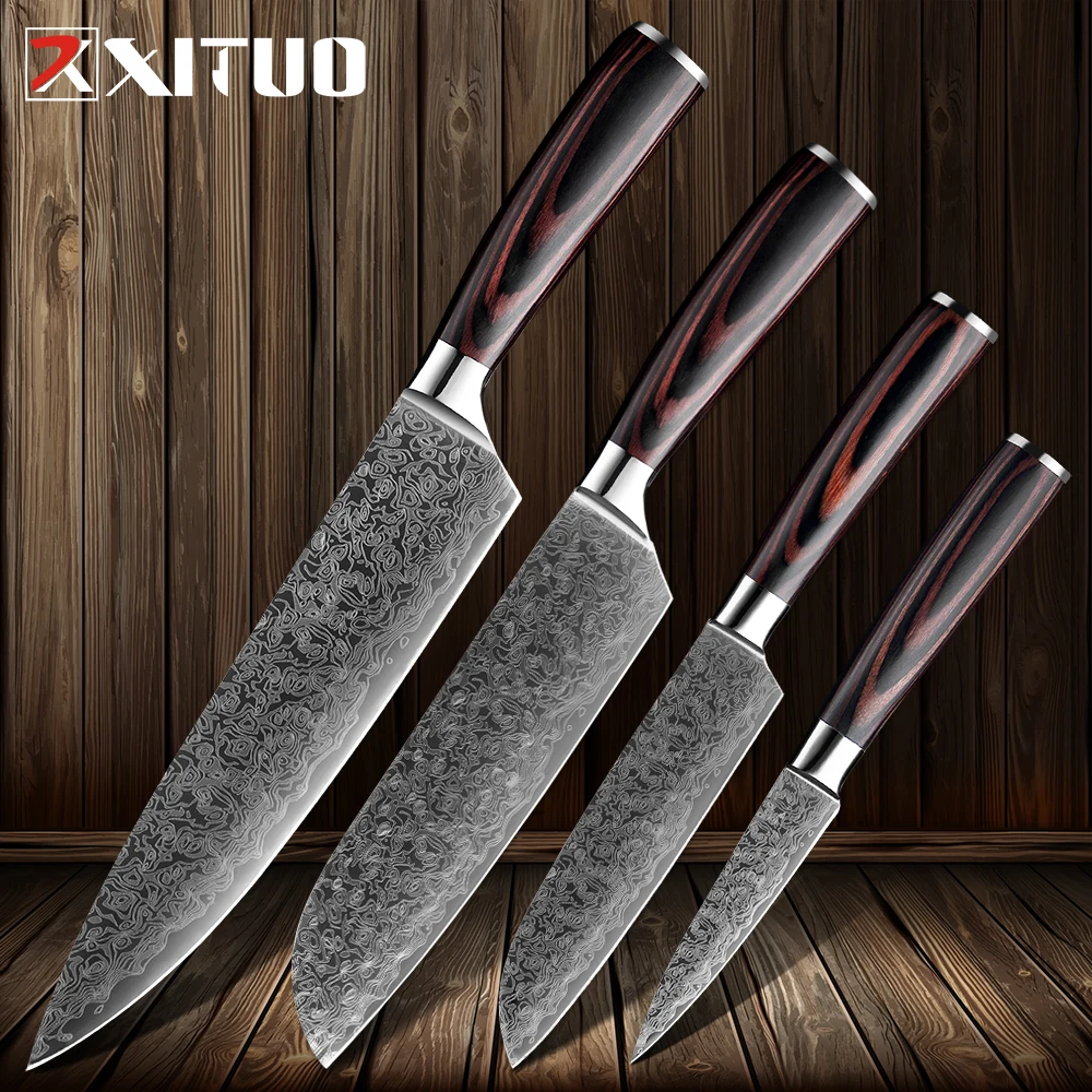 XITUO японский нож шеф повара 4 шт. наборы имитация дамасской нержавеющей стали