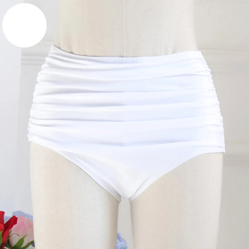 

2021 High Waisted Bikini Bottoms Swimwear Shorts Pleated White Bathing Suit Bottoms Women Swim Skirt Swimsuit Briefs Panties