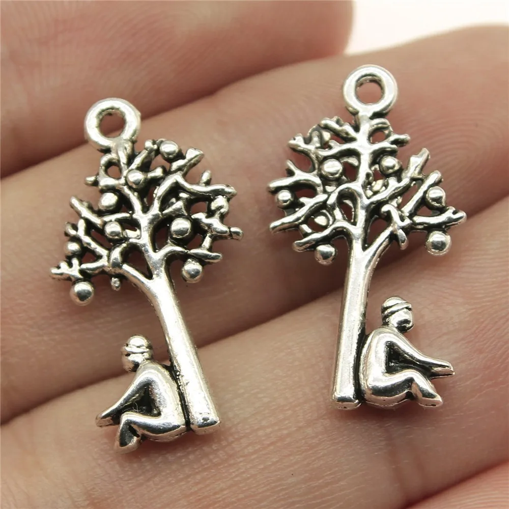

10pcs 25x13mm Antique Silver Color Newton And Apple Tree Charms For Jewelry Making B13700