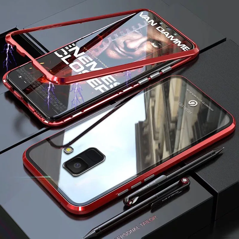 Чехол Coque для Samsung Galaxy A8 Plus A8Plus 2018 Магнитная Рамка Жесткий металлический бампер