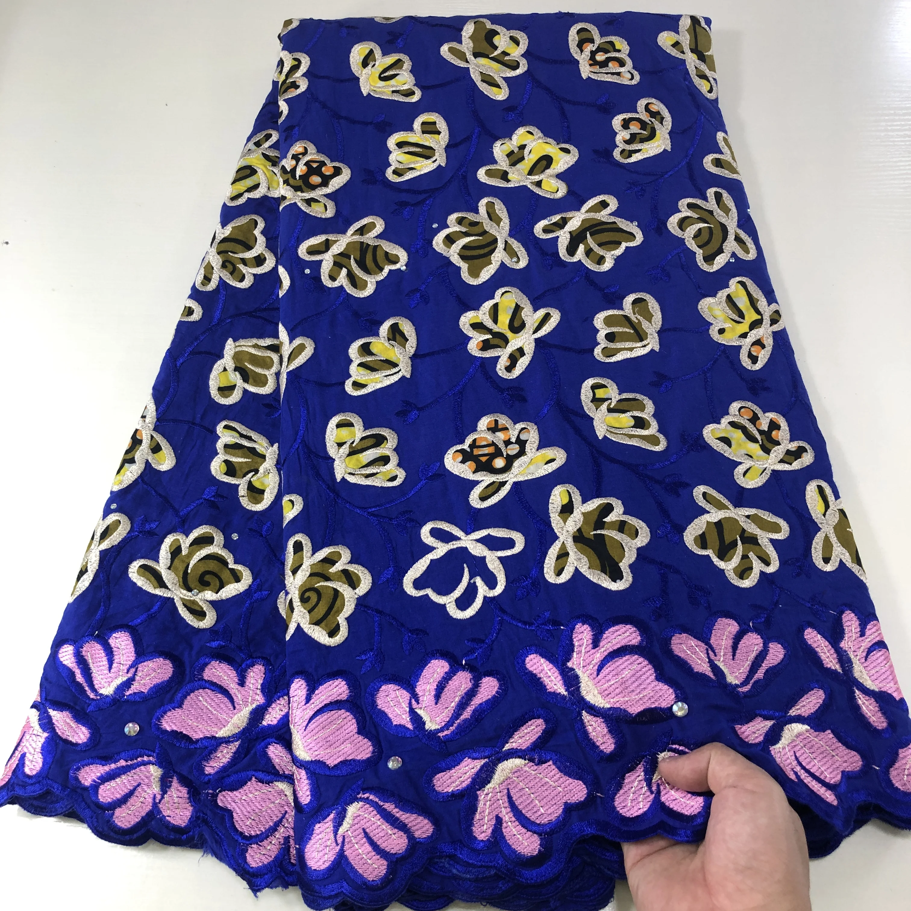 

2022 Nigerian Cozy 5 Yards Fabrics 3D Embroidery African 100% Cotton High Lace Quality Soft Lace Swiss Woman Prom Party Wedding