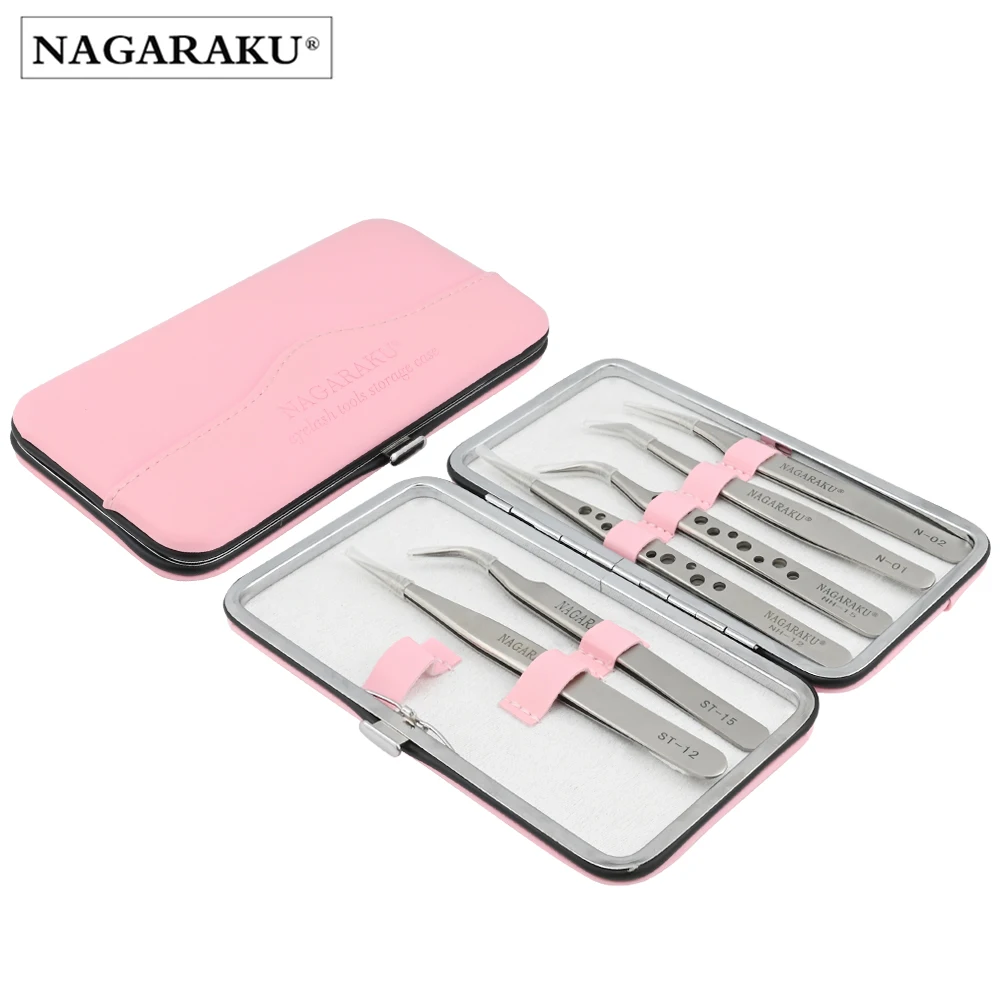 NAGARAKU Eyelash Extension Tweezers Kit Precision Stainless Steel Mega Volume Fans Pick Up Application Makeup Tools