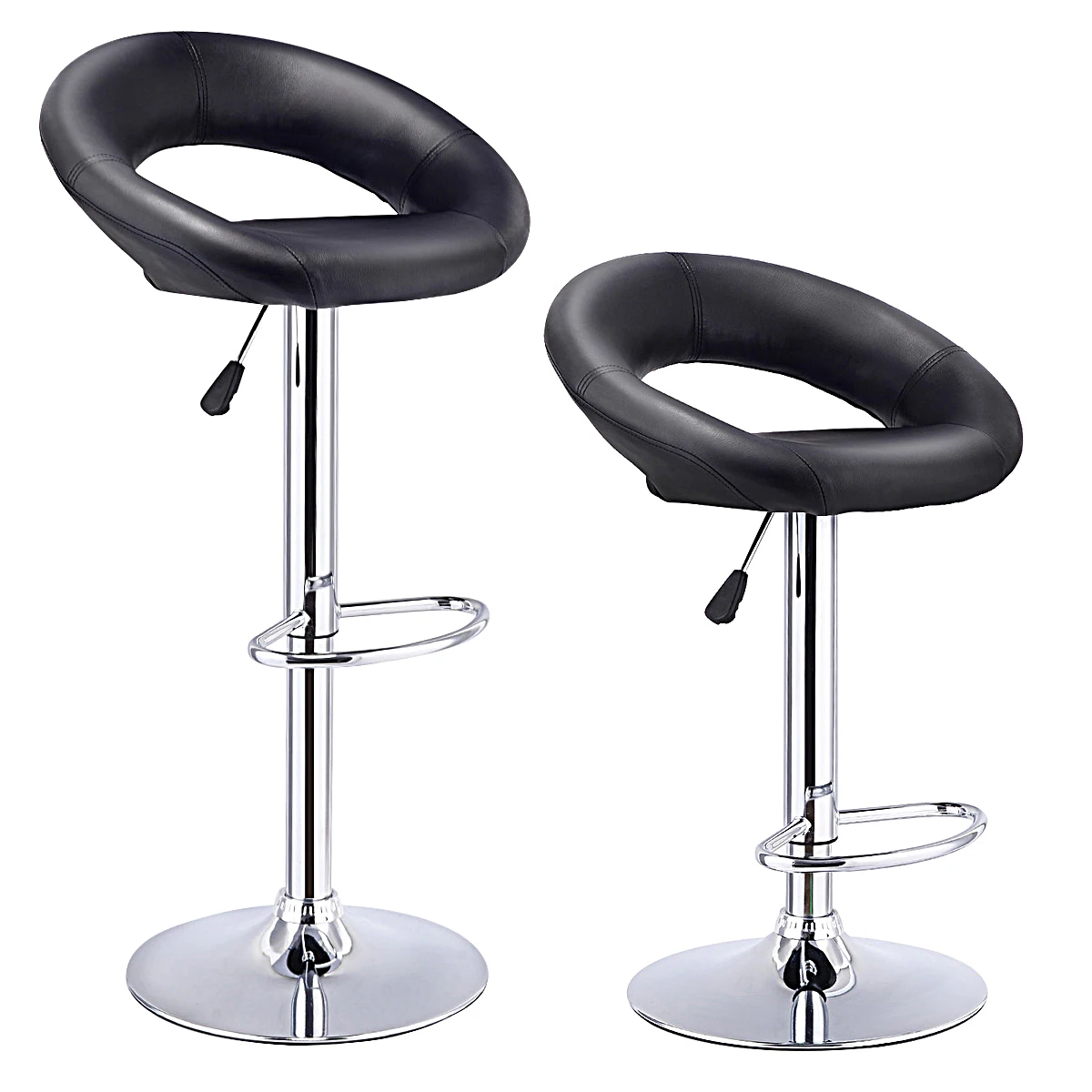 

Costway Set Of 2 Bar Stools Adjustable PU Leather Barstools Swivel Pub Chairs Black HW53839BK