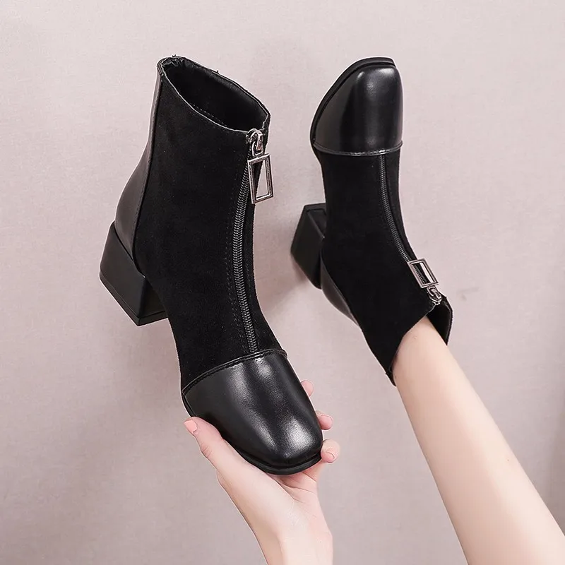 

Women's Boots Autumn Boots-women Zipper Shoes Luxury Designer Booties Ladies Ankle 2020 Med Rubber Rock Fashion Fabric Solid