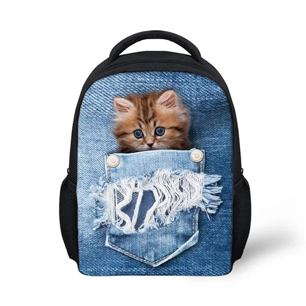 Милые школьные ранцы с котами для малышей, подарки для малышей, детский рюкзак для девочек и мальчиков, синяя джинсовая школьная сумка, Детс...