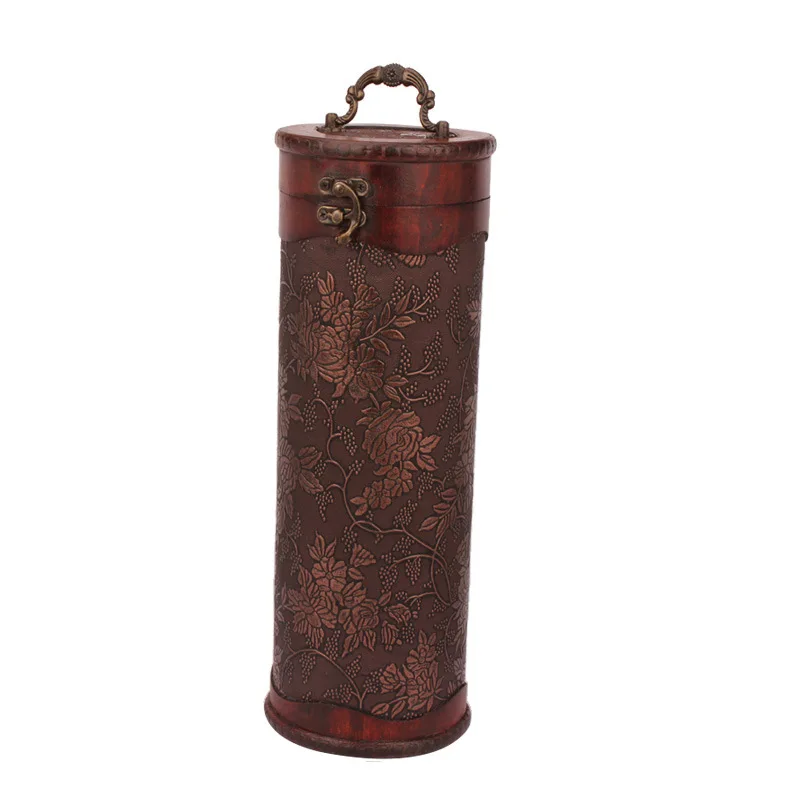 

Antique red wine box, antique packaging box, gift box, wine box, cylinder red wine box